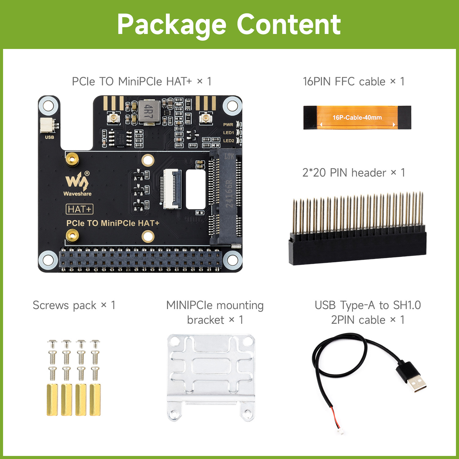 Raspberry Pi 5 - Adaptor Waveshare PCIe KE MiniPCIe untuk