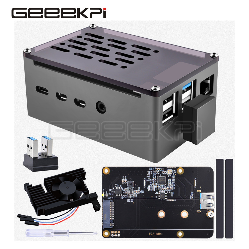 Pi 4 Case - Geeekki Cangkang Hitam Casing Bata Aluminium