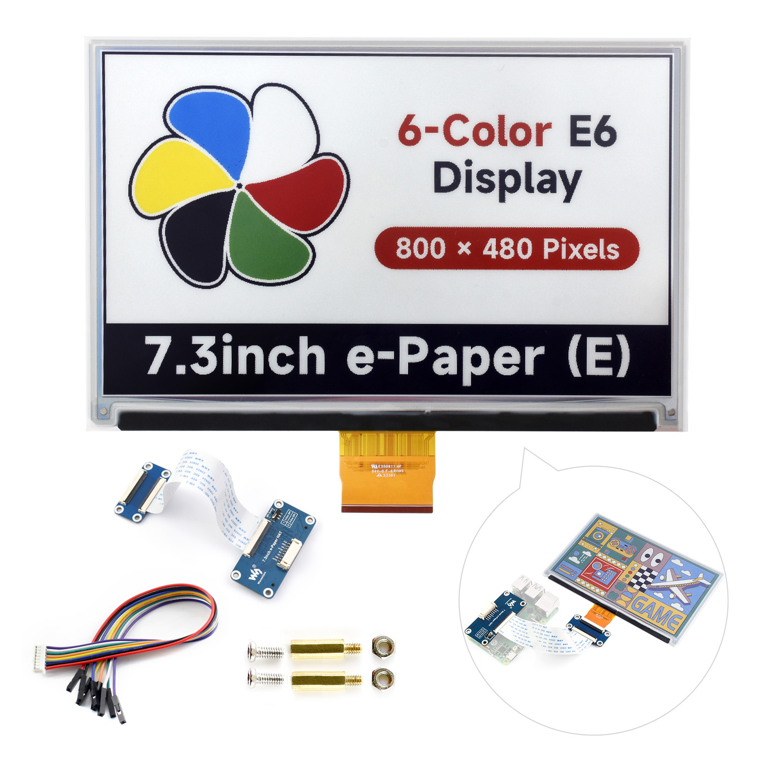 Layar E-Paper 6 Warna Waveshar - Pi Display ulasan dan harga